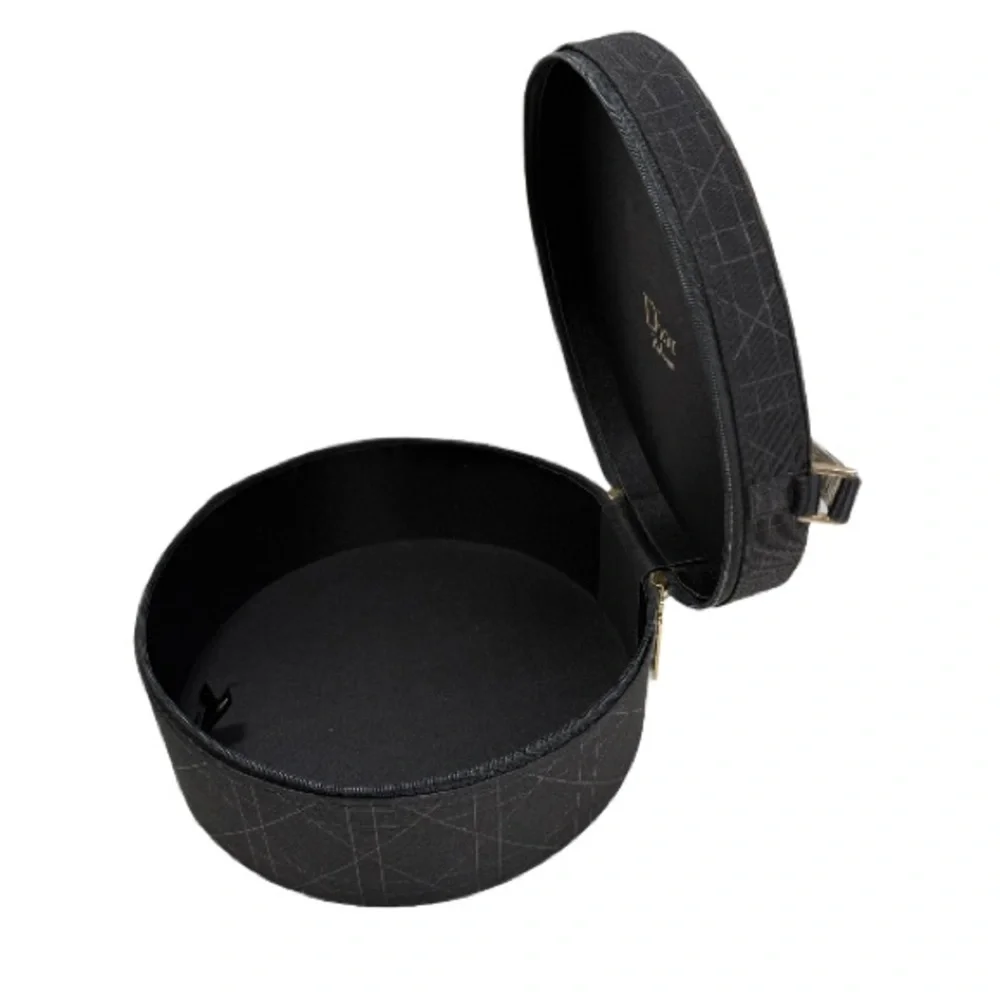DIOR | Parfums VTG Black Round Travel Makeup Vanity Jewelry Box Case Vacation